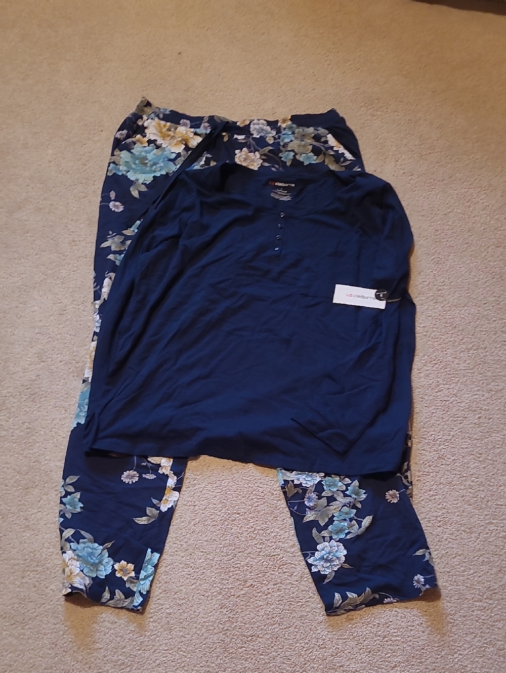 Liz Claiborne Navy Floral Henley Pajama Set